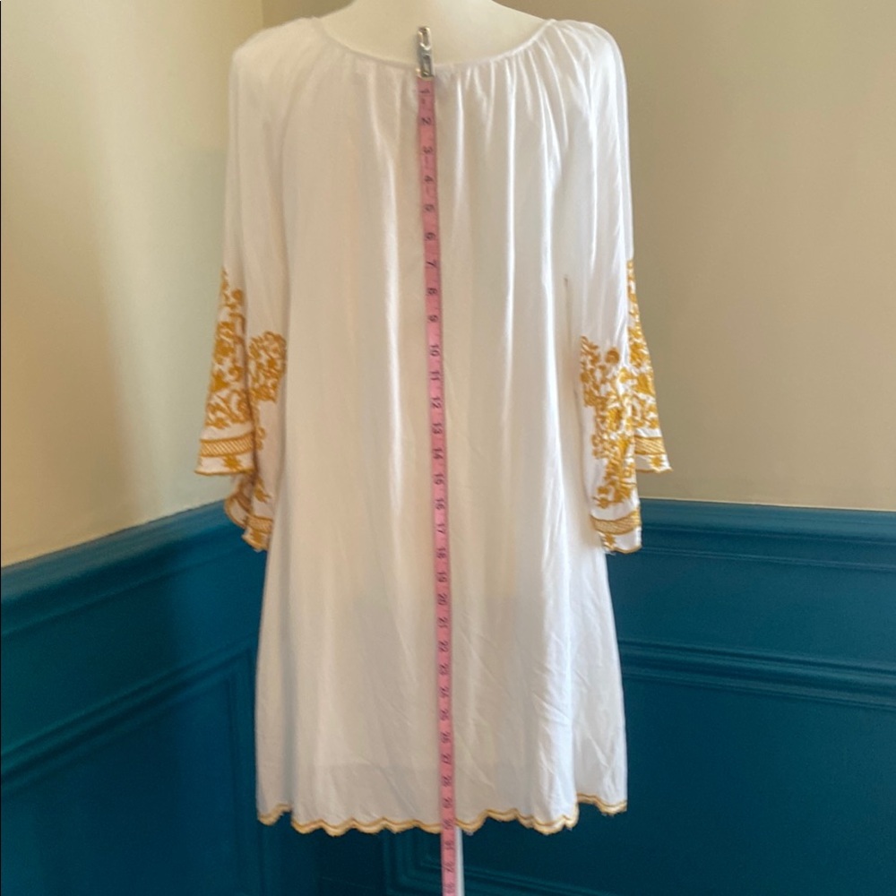 Sale 2/$15* White and Gold Embroidered Tunic Dress/swim coverup, size M. - Picture 4 of 9